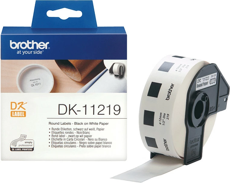 Etiketa për printer Brother DK-11219, 1200 copë, 12 mm, e bardhë