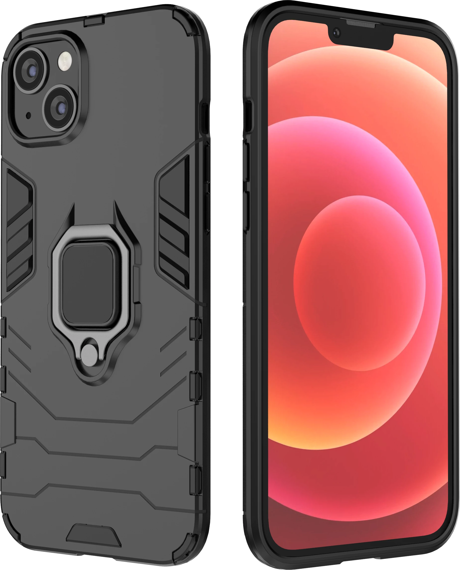 Mbështjellës Hurtel Ring Armor për iPhone 14, me unazë mbajtëse, e zezë