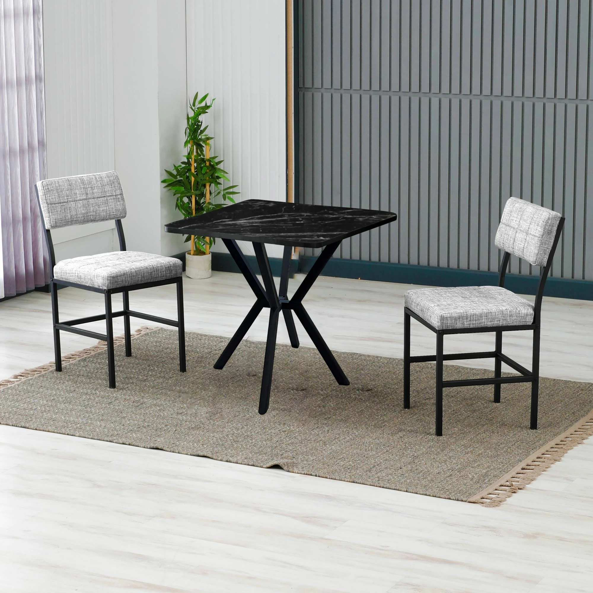 Tavolinë me karrige, zgjatshme, 3 copë, Skye Decor, Dubai, gri, e zezë