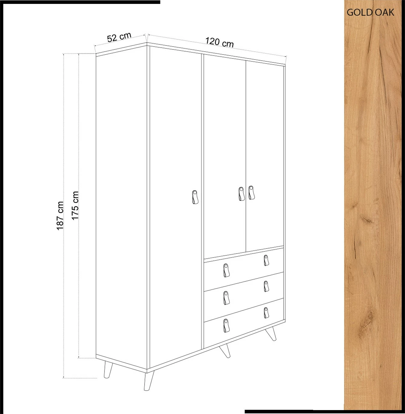 Dollap Hanah Home, Franky, ngjyrë lis dhe e bardhë, 120x187x52cm