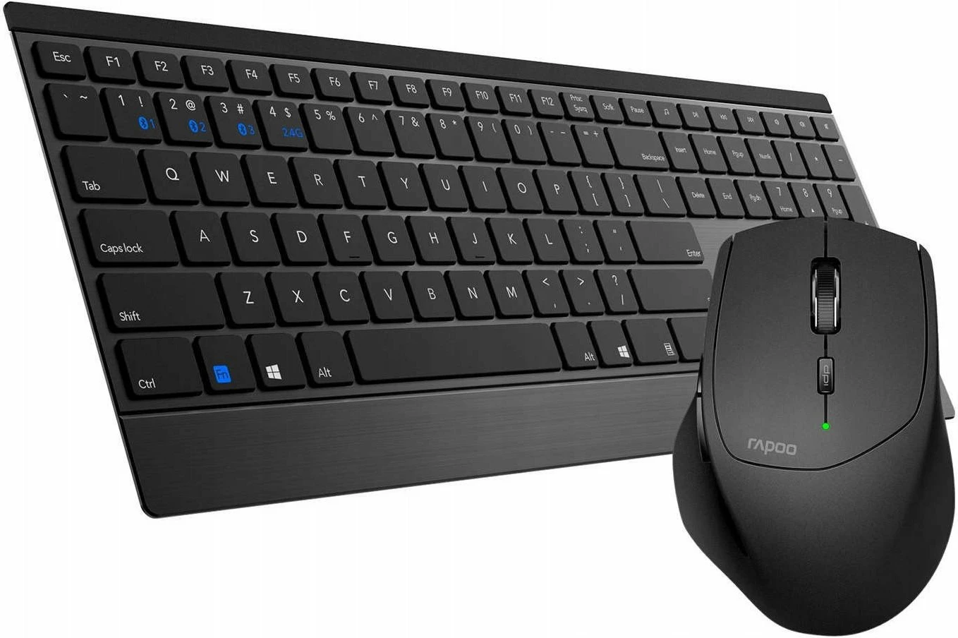 Set tastierë + Maus Rapoo 9500M (RP 9500M UI-B), pa kabllo Multi-Mode Bluetooth/2.4GHz, layout US, 1600 DPI, 6 butona, e zezë, set 2-në-1