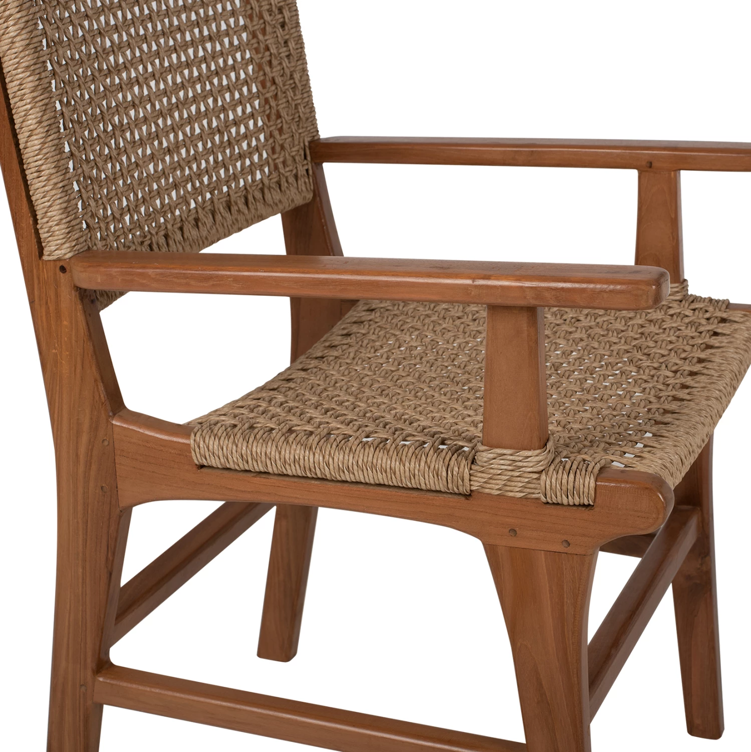 Karrige me krahë, dru teak, ngjyrë natyrale, litar rattan, 54x58x88H cm, FH9385.01