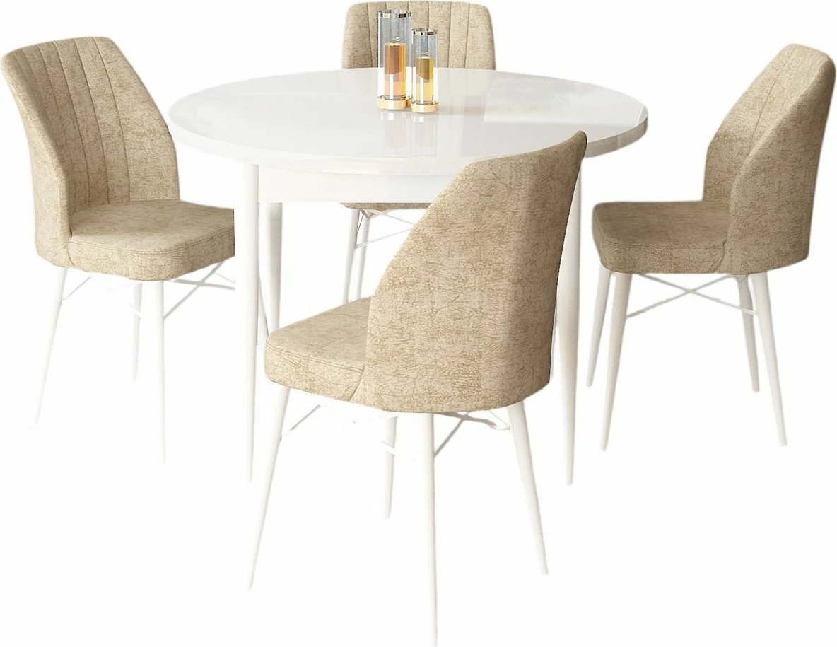 Set tavolinë me karrige për ngrënie, Skye Decor, Rox, e bardhë, krem, 5 copë
