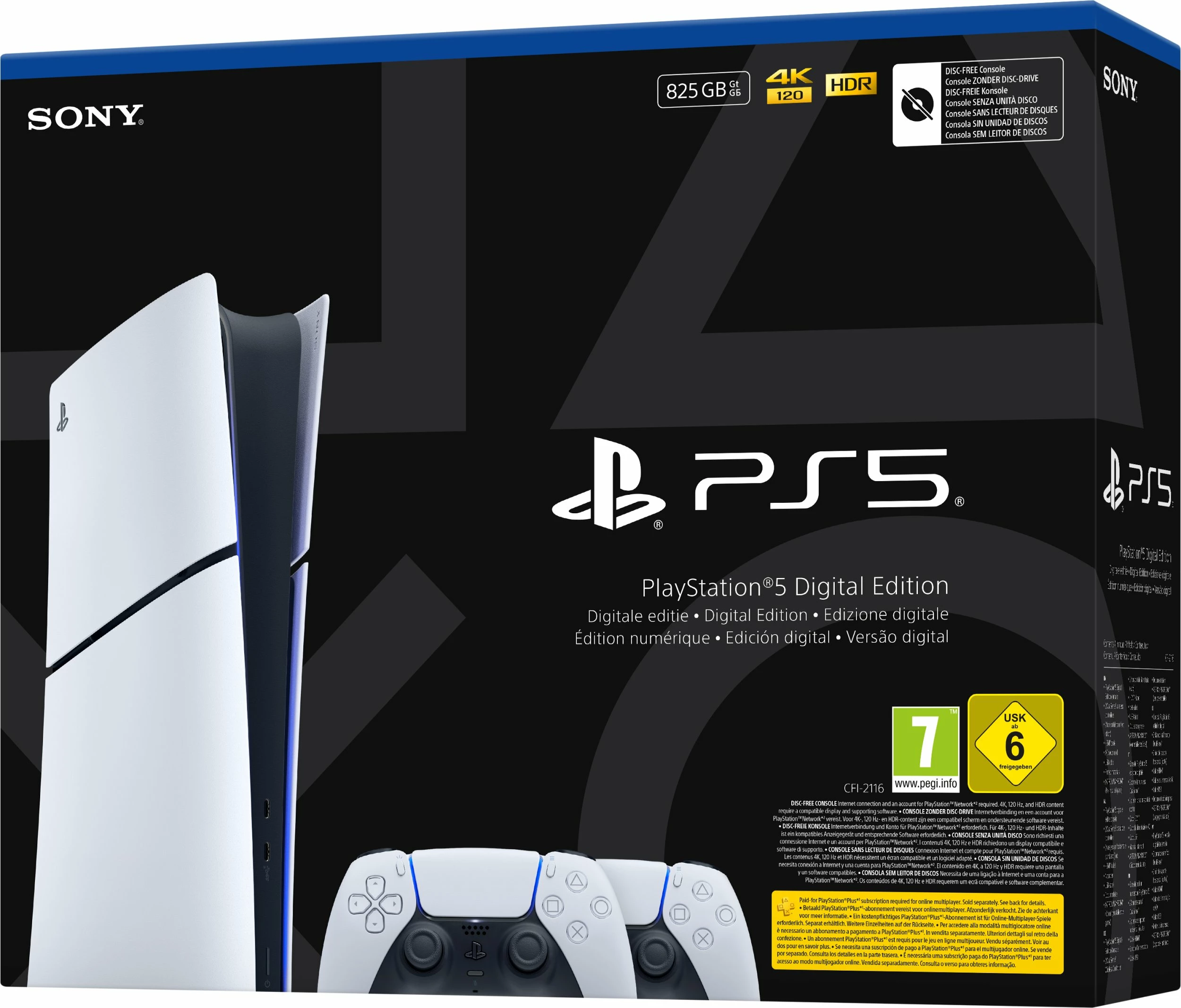 Konsolë Sony PlayStation 5 Slim Digital E-Chassis 825GB, me 2 kontrollera, e bardhë