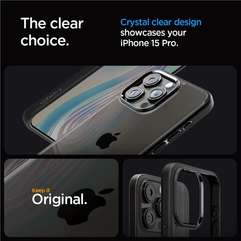 Mbështjellës Spigen Crystal Hybrid për iPhone 15 Pro, Transparent/Black