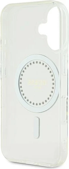 Mbështjellës Guess IML Rhinestones MagSafe për iPhone 16 Plus 6.7", hardcase TPU/PC, i bardhë, në kuti