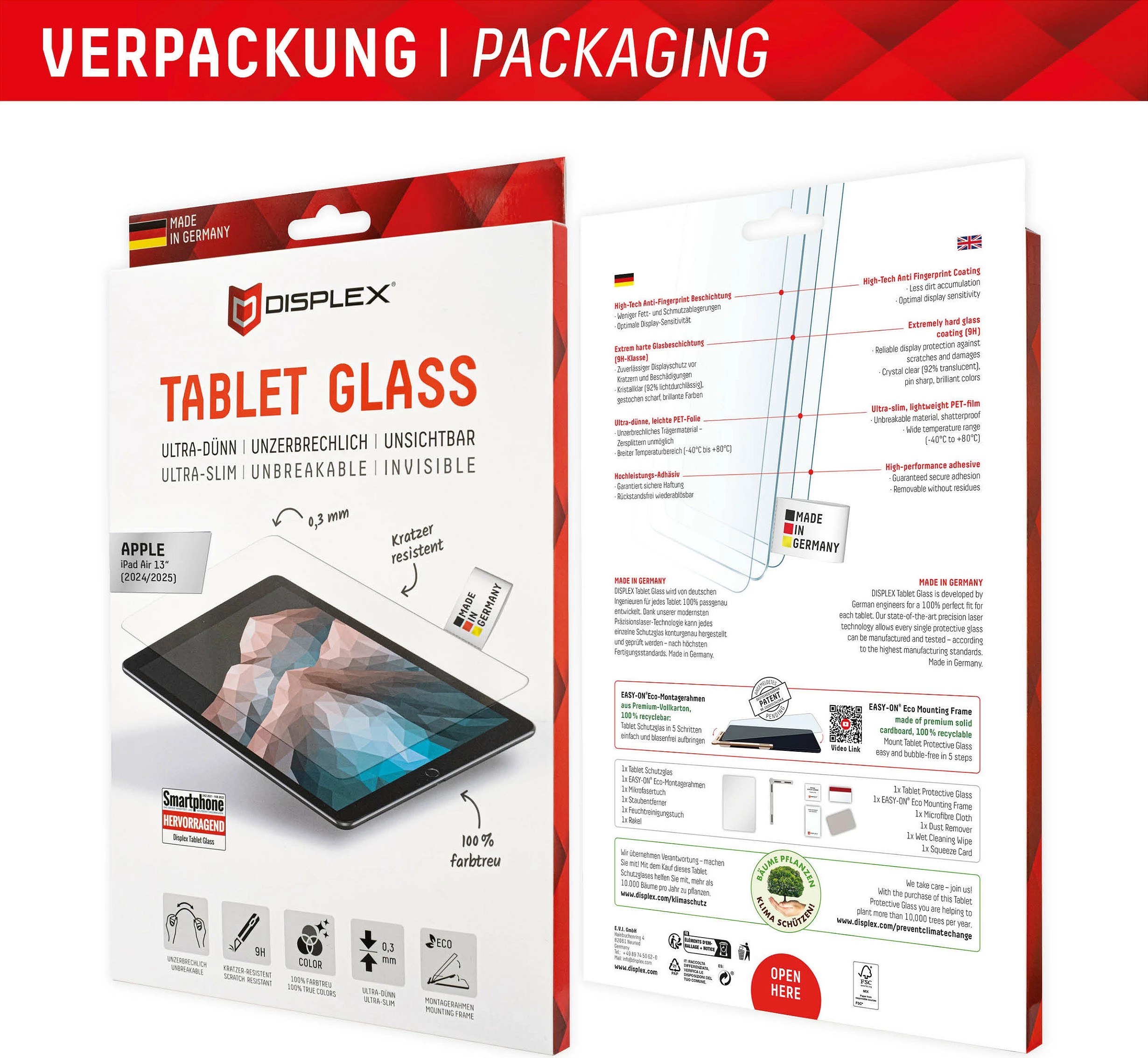 Xham mbrojtës Displex Tablet Glass për iPad Air 13" (2024/2025), 9H, me kornizë montimi, transparent