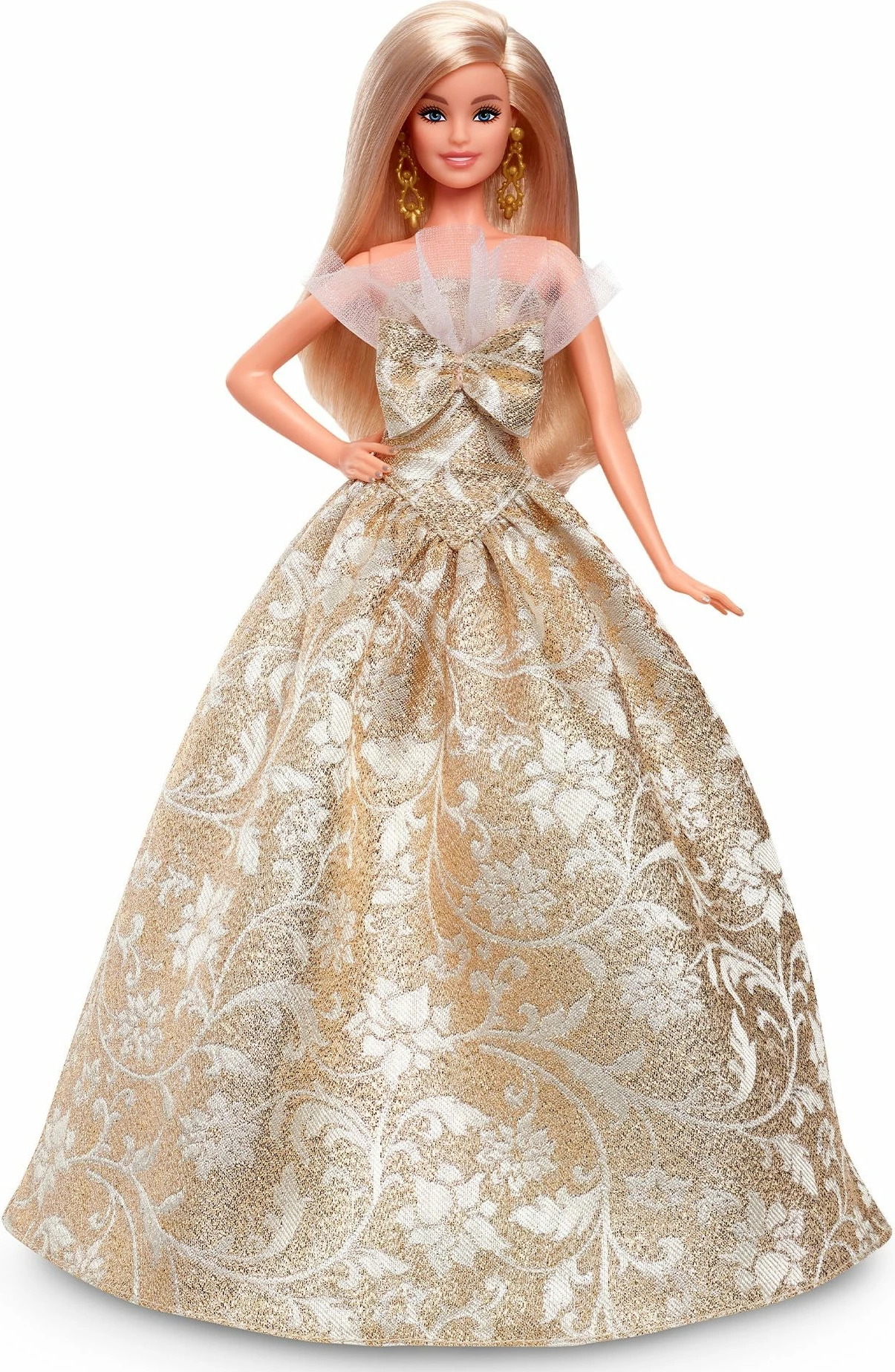 Kukull koleksionuese Barbie Mattel Signature Holiday Barbie 2025 JBH95, fustan gold-silver