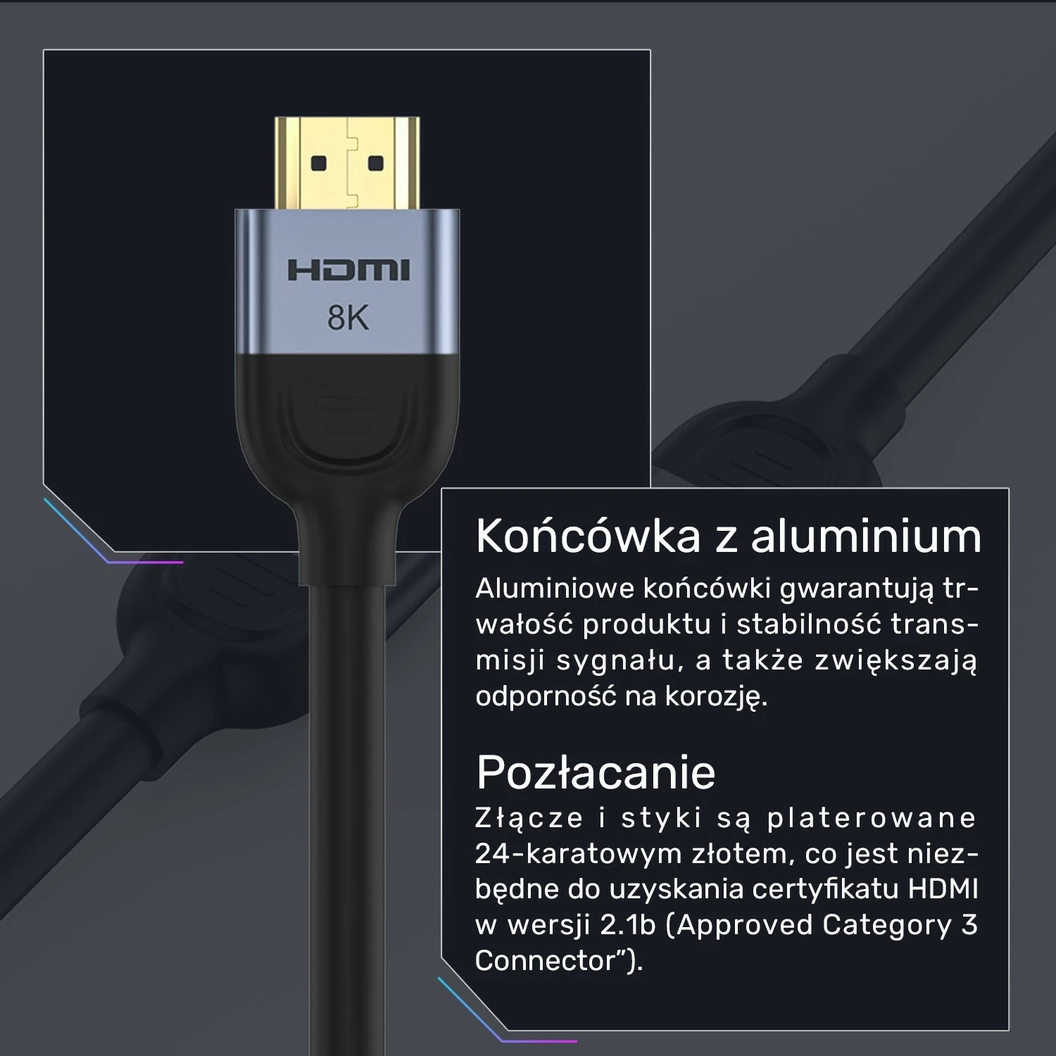 Kabëll HDMI Unitek 2.1 8K 60Hz, 2m, zi