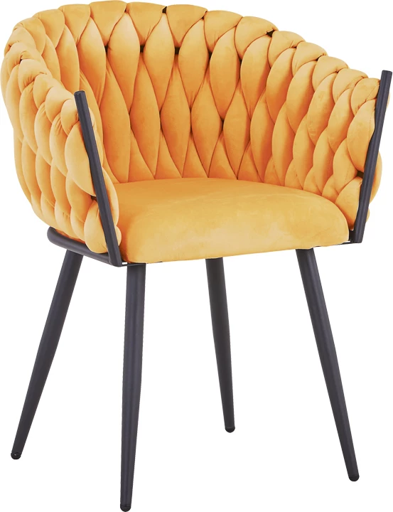 Karrige me krahë Vivian, kadife e verdhë, këmbë metalike të zeza, set prej 2 copash, 61x55x80cm