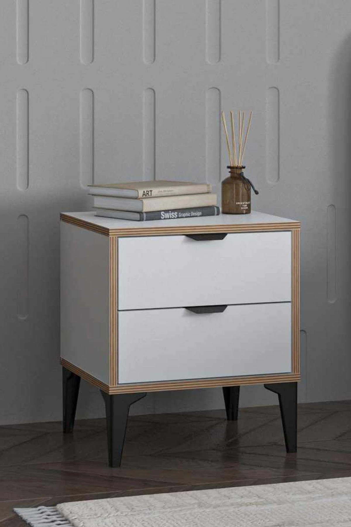 Komodinë natës Skye Decor, Arden, e bardhë