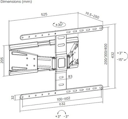 Mbajtëse muri për TV/monitor Equip 43"-90", VESA 100x200-600x400, 50 kg, e zezë