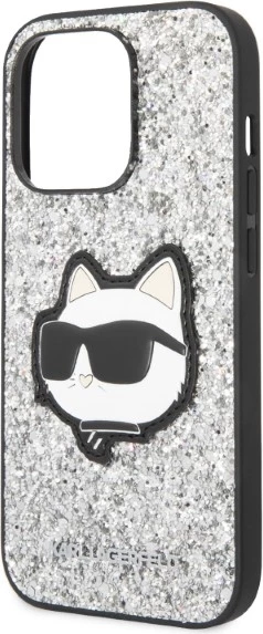Mbështjellës Karl Lagerfeld Glitter Choupette për iPhone 14 Pro Max 6.7", argjendtë