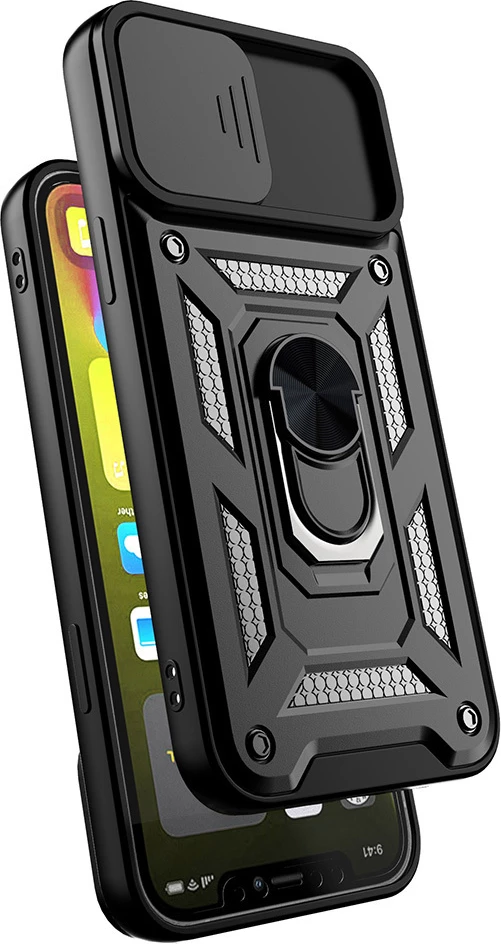 Mbështjellës silikoni armor me unazë ONASI për Samsung Galaxy S25 Plus, mbrojtje kamere, i zi