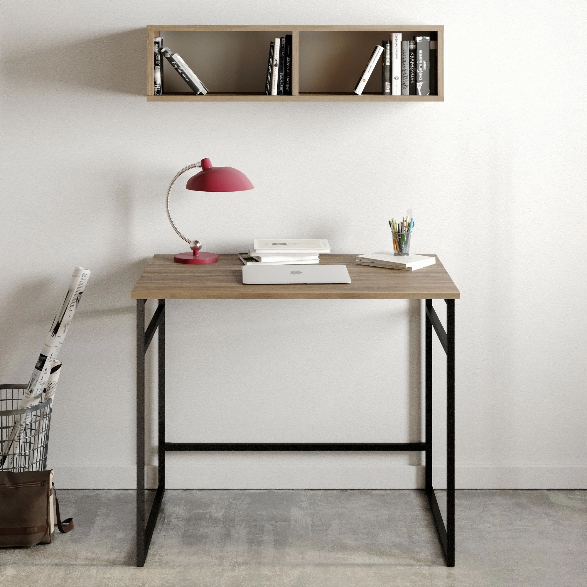 Set tavoline studimi me raft muri, ngjyrë arre, e zezë, Skye Decor, Gama