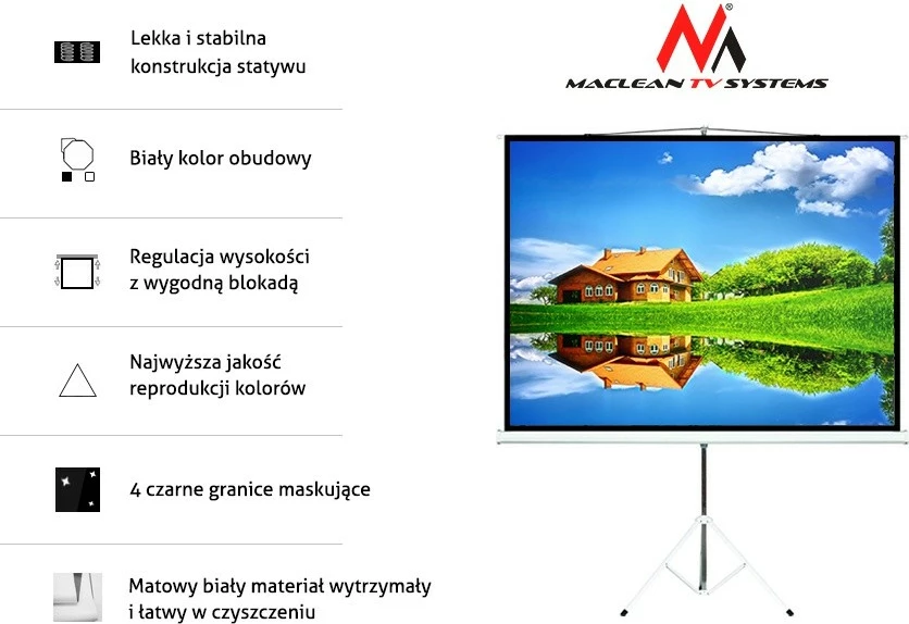 Ekran projekcioni Maclean MC-536 72" 4:3, manual, me stativ (145x110 cm)
