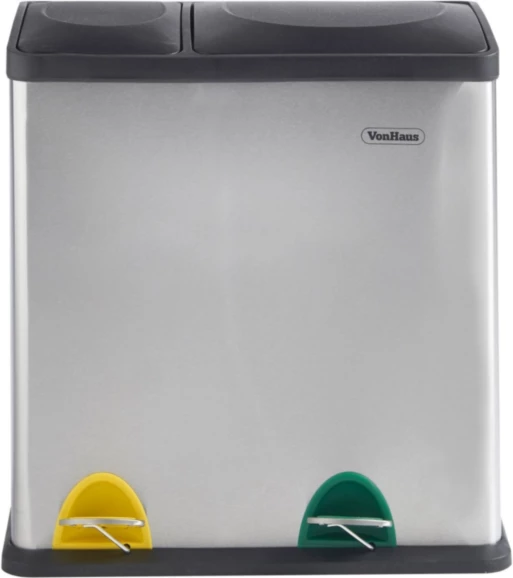 Kosh mbeturinash VONHAUS 07/630 36L (12L+24L) me ndarje, çelik inox, me pedale me ngjyra, gri/zi