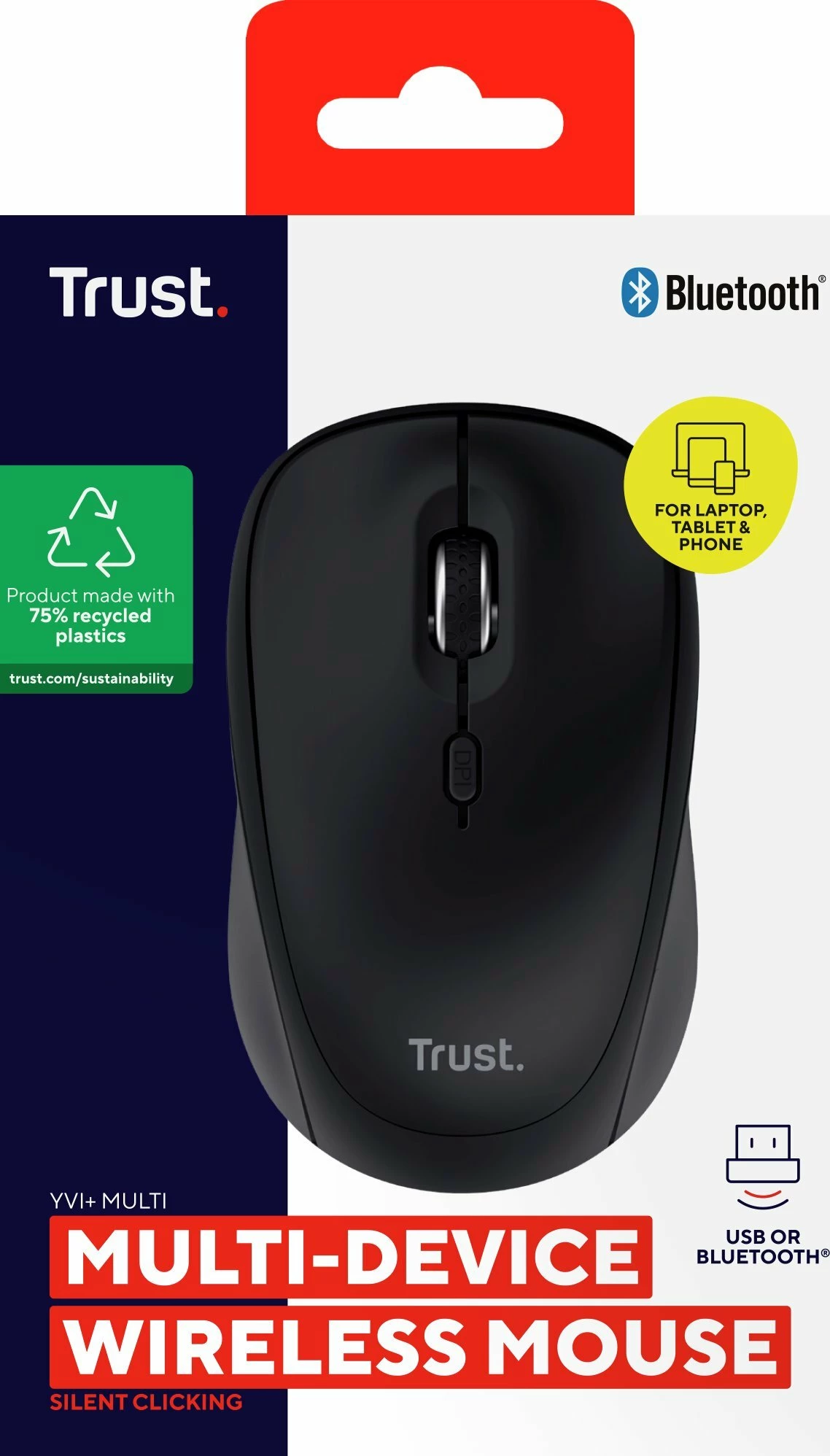 Maus Trust YVI+ Eco 25440, Bluetooth, 1600 DPI, wireless, i zi