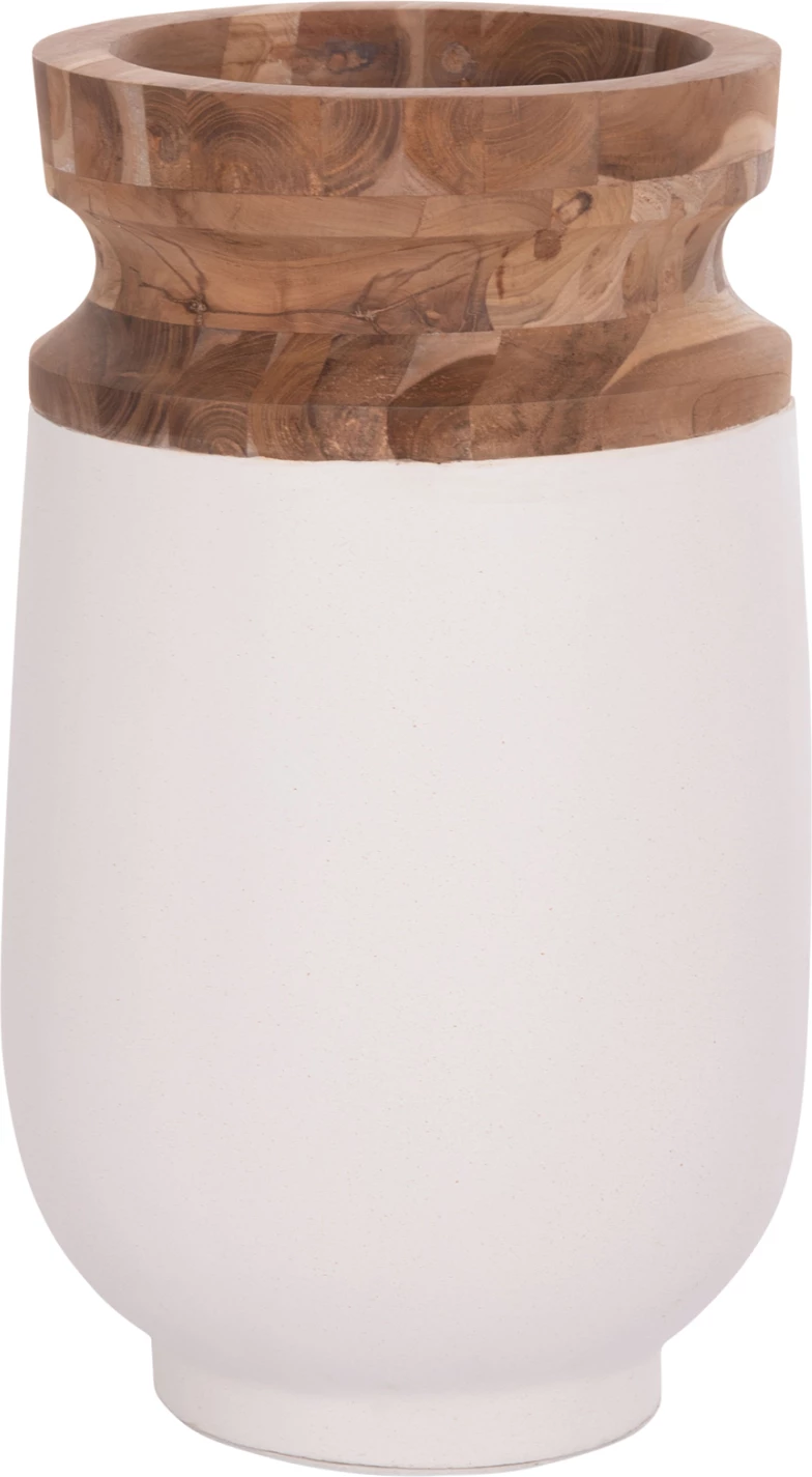 Vazo dekorative për dysheme LINTER, fibër-cement, ngjyrë e bardhë, dru tik, Φ34x60cm
