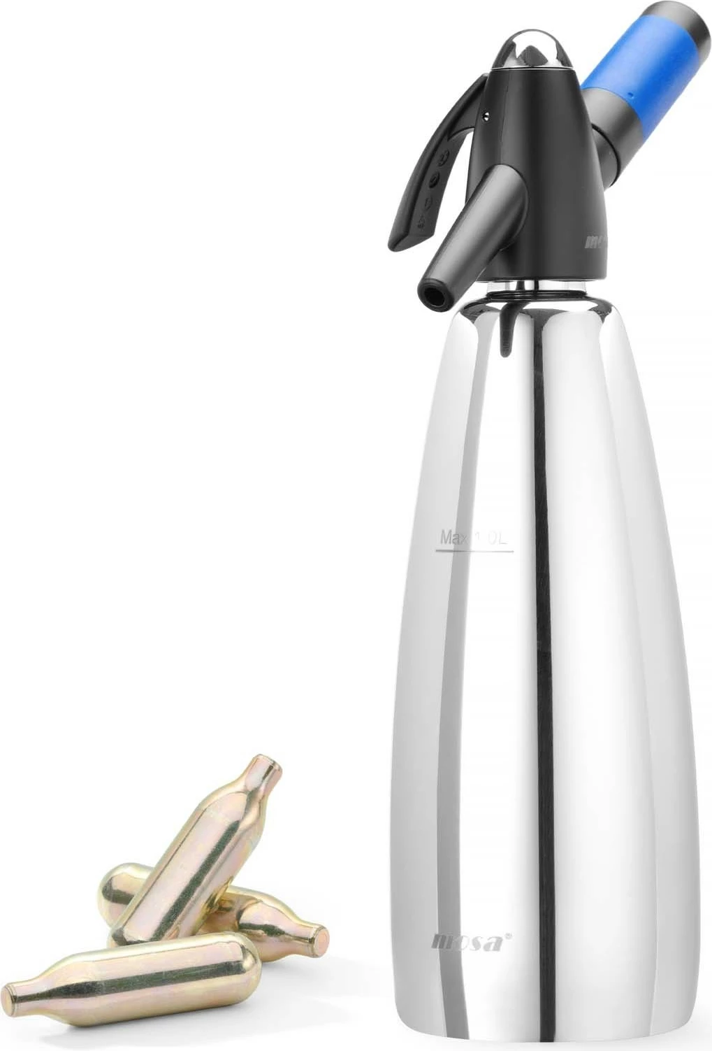 Sifon sodë, Bar Up, 1 L, Ø100 x 320 mm, çelik inox, argjendtë