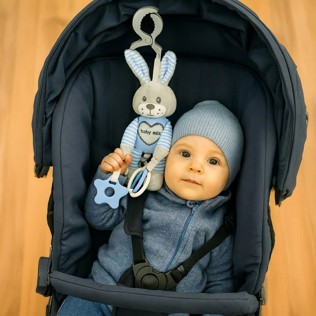 Lodër pellushi edukative me kuti muzike dhe kapëse, Baby Mix Lepurush, 25 cm, blu