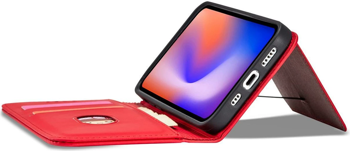 Mbështjellës Hurtel Magnet Card Case për iPhone 12 Pro, me portofol dhe qëndrim, Kuq