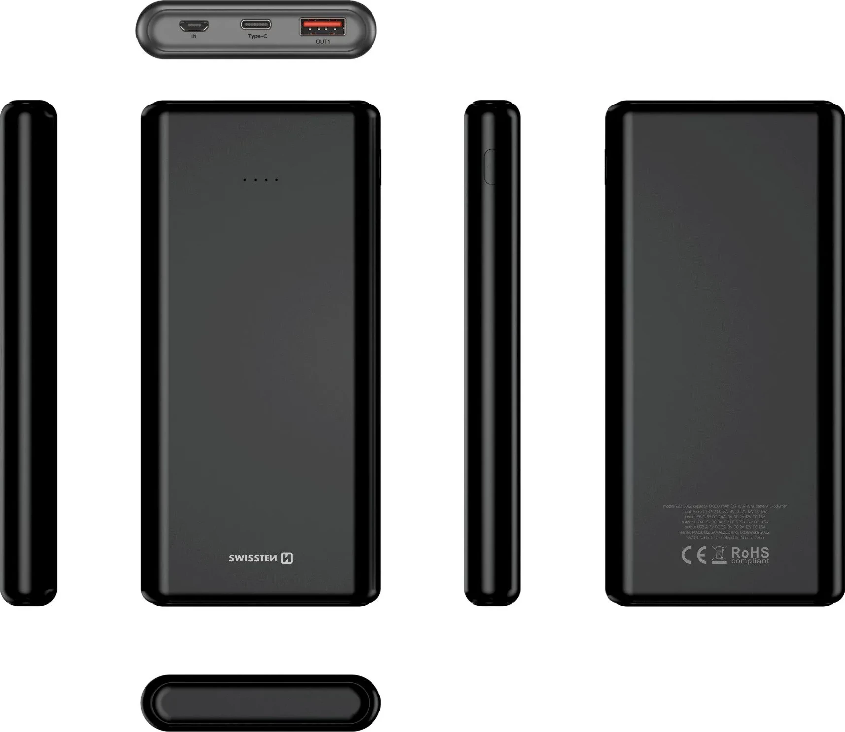 Power Bank Swissten 10000mAh, 20W, PD, e zezë