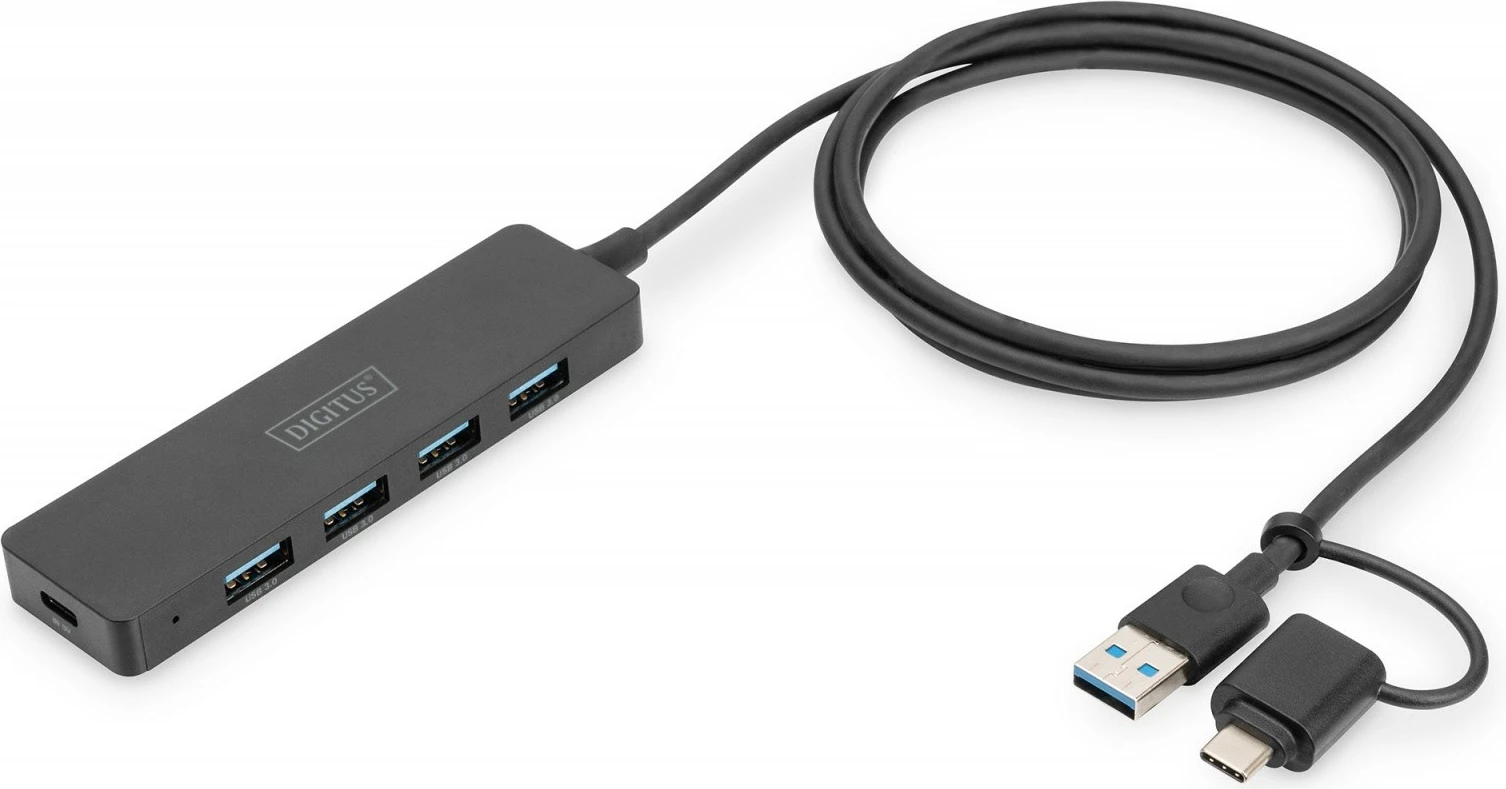 Hub USB Digitus DA-70236, 4 porta USB 3.0, USB-A + USB-C, 1.2m, i zi