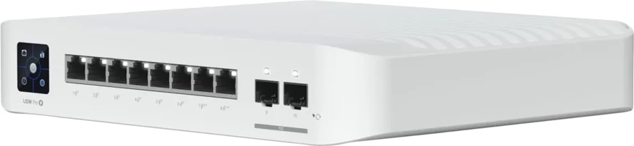 Switch Ubiquiti UniFi Switch Pro 8 PoE, 8-port Gigabit, 2x SFP+ 10Gb, PoE+/PoE++, i bardhë