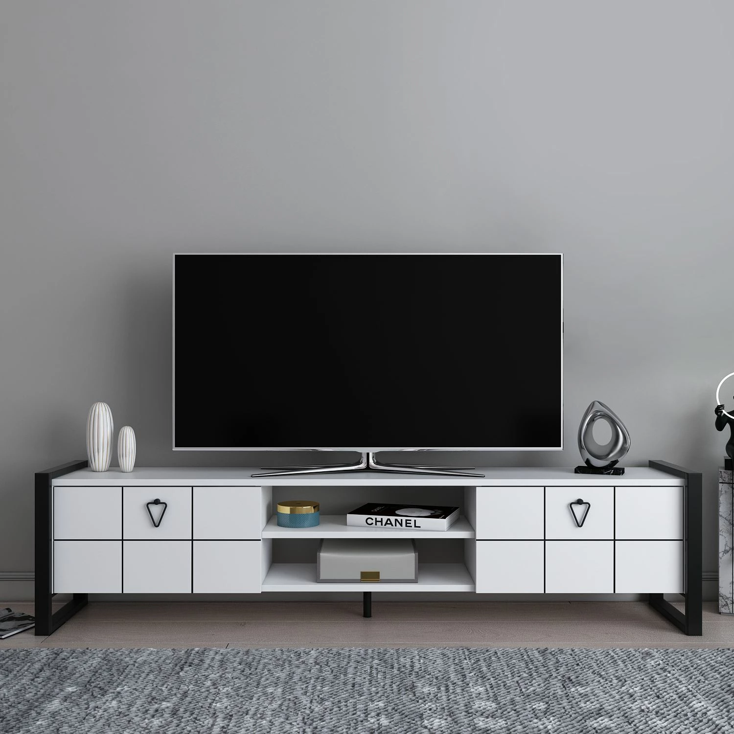 Komodë TV Skye Decor, e bardhë, e zezë