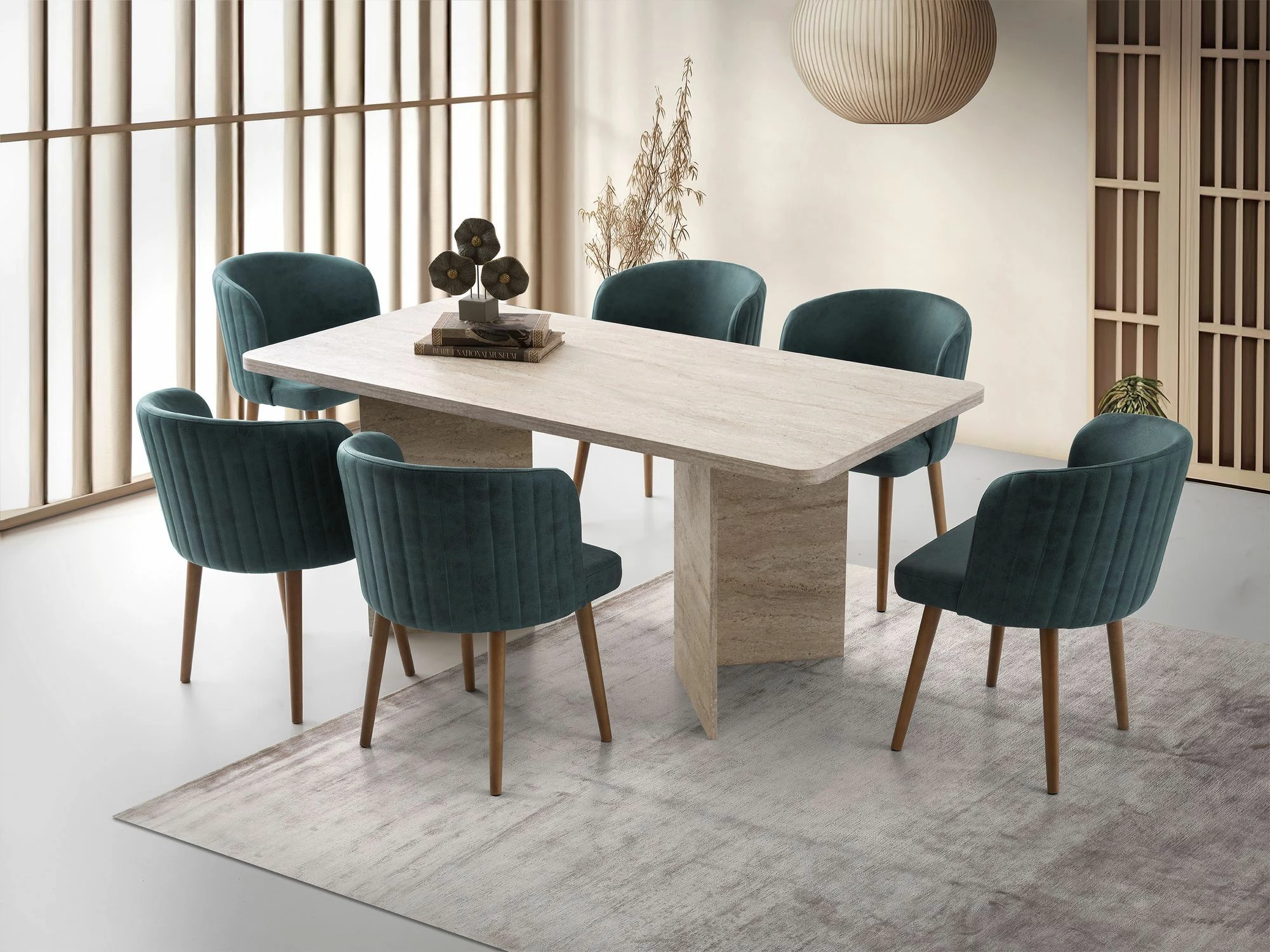 Tavolinë ngrënieje Skye Decor, ngjyrë travertin, Loft - 2931