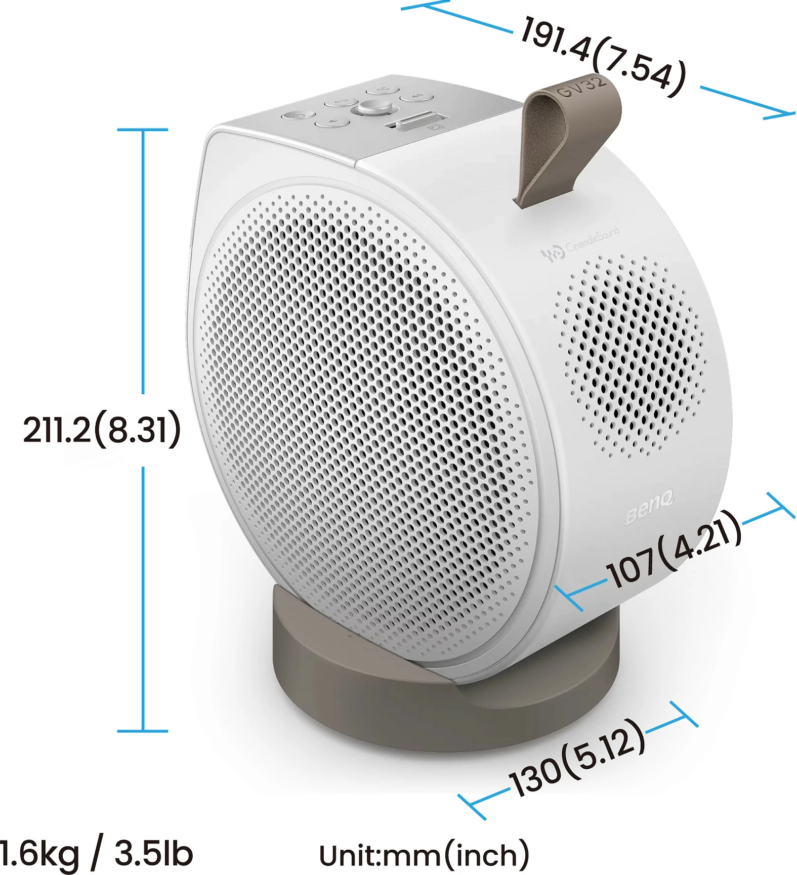 Projektor BenQ GV32, Full HD, Smart, Wi‑Fi, Bluetooth, AirPlay, i bardhë