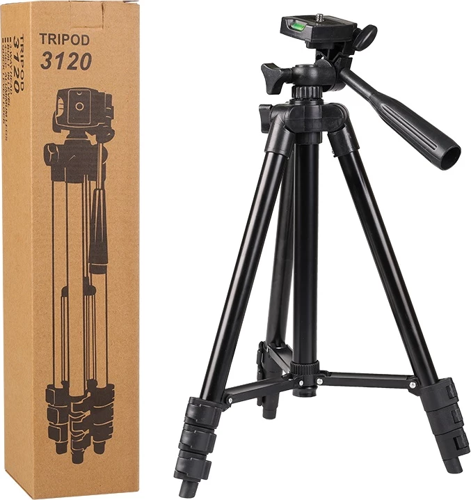 Tripod mini për kamera, Hurtel, universale me filetë 1/4", kokë pan/tilt me nivel, e zezë