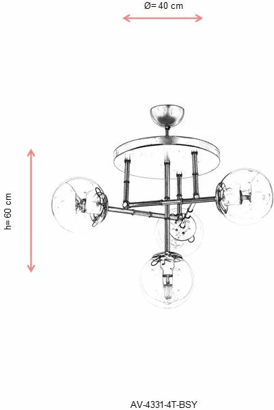 Llambë tavani moderne Opviq, AV-4331-4T-BSY, e zezë dhe ari