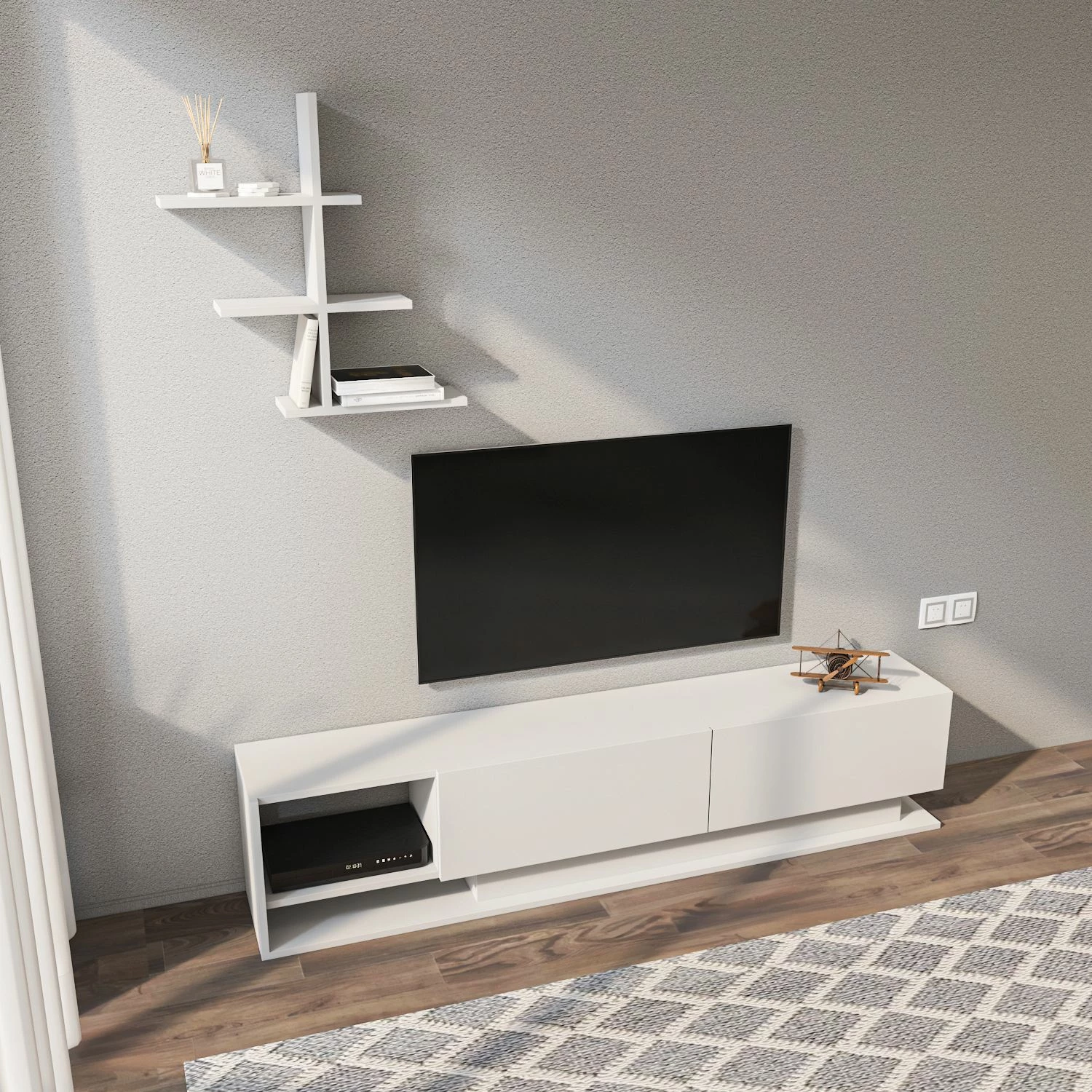 Komodë TV moderne, ngjyrë e bardhë, Skye Decor, Liza