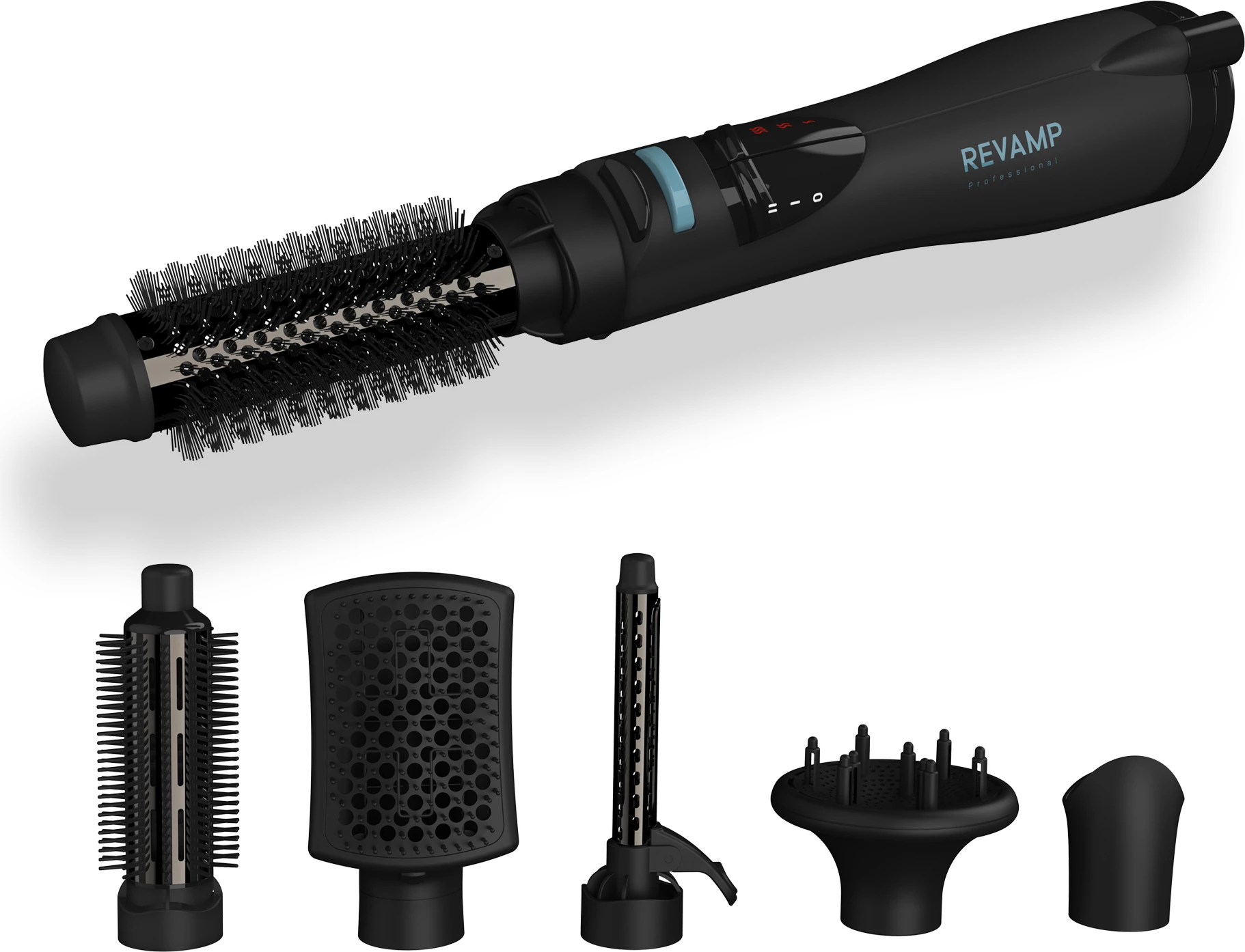 Stajler me ajër të ngrohtë për flokë Revamp Progloss Airstyle DR-1250 1200W 6-në-1, e zezë
