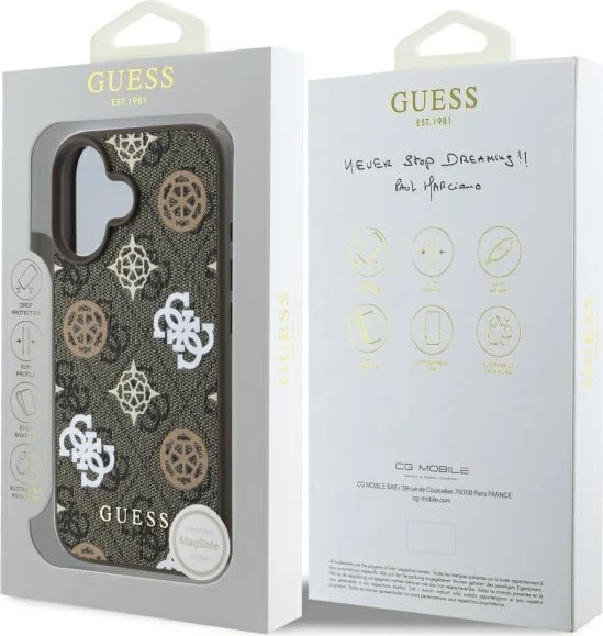 Mbështjellës Guess 4G Printed Stripes MagSafe për iPhone 16, Kafe