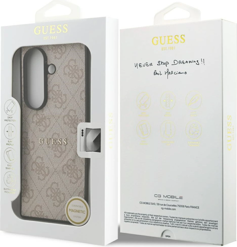 Mbështjellës Guess 4G Classic MagSafe për Samsung Galaxy Z Fold7, hardcase eco-lëkurë/TPU/PC, rozë