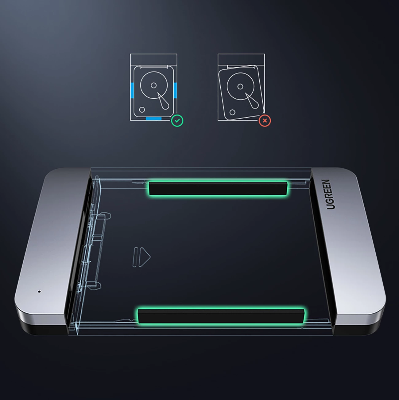 Kasë Ugreen CM300 70499 për hard disk 2.5" SATA 3.0, USB-C, 0.5m kabllo, Argjendtë