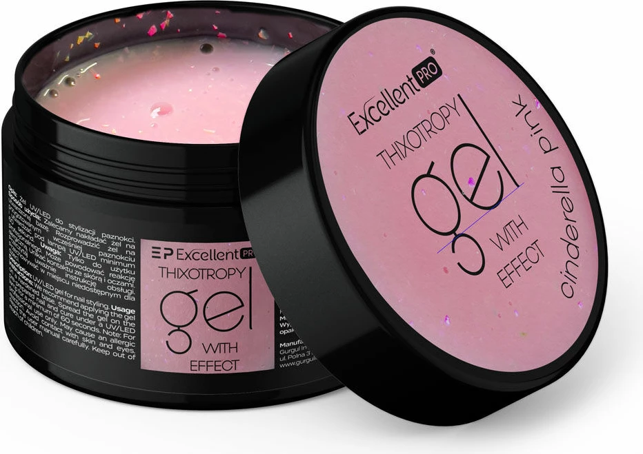 Xhel ndërtues për thonj për femra Excellent PRO Thixotropy Gel With Effect Cinderella Pink, 15g