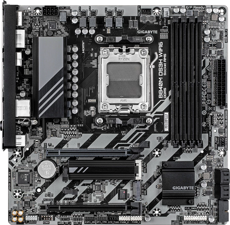 Pllakë amë GIGABYTE B840M DS3H WIFI6 AM5 mATX 4x DDR5 Wi‑Fi 6 Bluetooth 5.3 2.5GbE