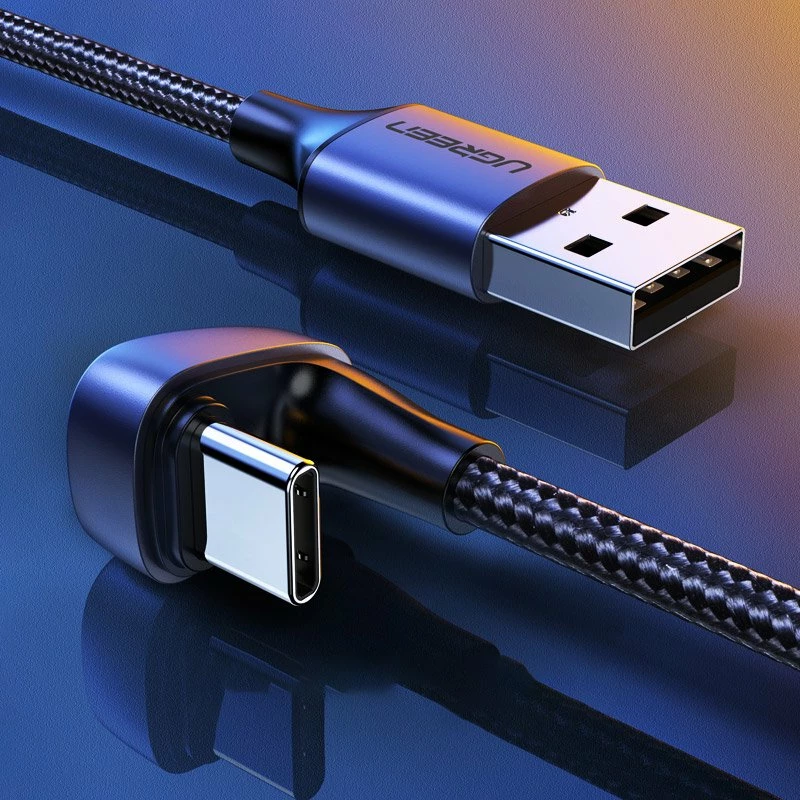 Kabllo Ugreen USB në USB Type-C, 2m, 3A, 18W, kënd 180°, Gri
