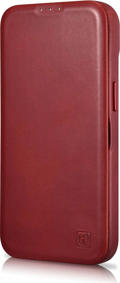 Mbështjellës iCarer Oil Wax Premium Leather Folio për iPhone 14 Plus, MagSafe, Kuq