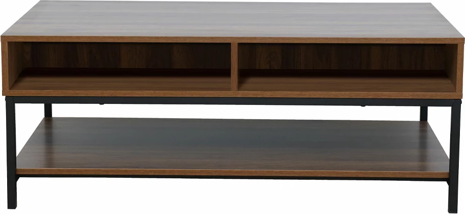 Tavolinë kafeje ZUMA, 2 sirtarë, 3 rafte, ngjyrë arre e zezë, 111.5x60x44 cm