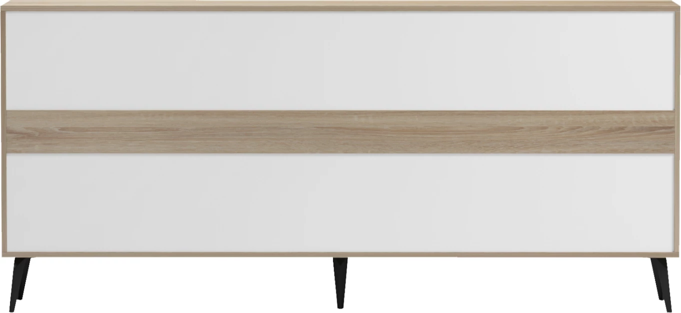 Komodë SAVORE, melaminë sonama/gri, këmbë metalike të zeza, 180x35.5x82cm