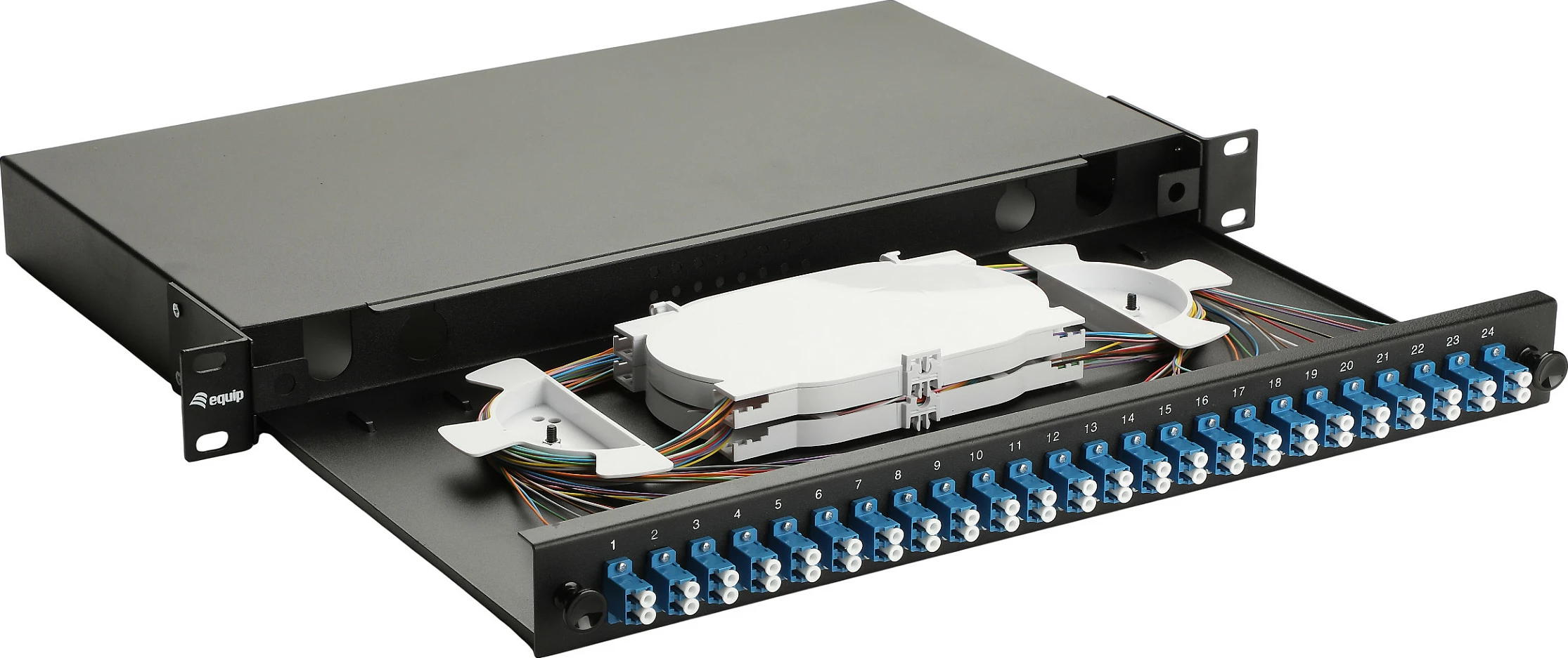 Kuti splice fiber optike EQUIP 337210, 24-Port LC Duplex, OS2, 1U, e zezë