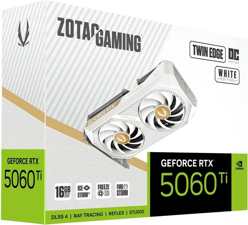 Kartelë grafike ZOTAC GAMING GeForce RTX 5060 Ti Twin Edge OC, 16 GB GDDR7, e bardhë
