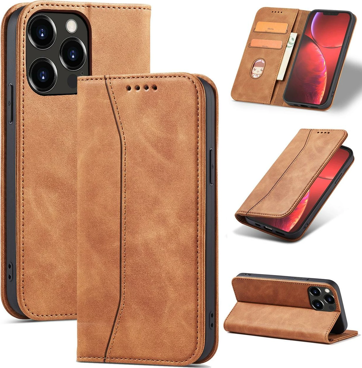 Mbështjellës Hurtel Magnet Fancy Case për iPhone 13 Pro Max, me portofol, kafe