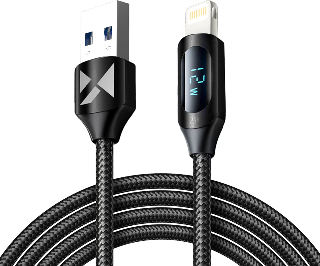 Kabllo USB-A në Lightning Wozinsky WUALC2, 2m, me ekran LED, e zezë