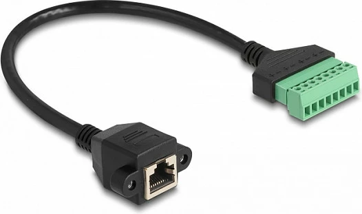 Adapter kabllo rrjeti DeLOCK RJ45 Cat6 femër në terminal block, 0.3 m, U/UTP, zi/jeshile